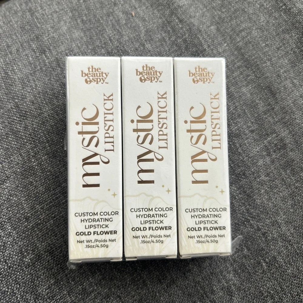 (3)The Beauty Spy Custom Color Hydrating Lipstick .15 oz NIB (Gold Flower)